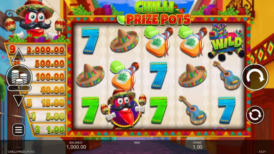 Chilli Prize Pots slot base game with 5x3 grid and Pinata Wild